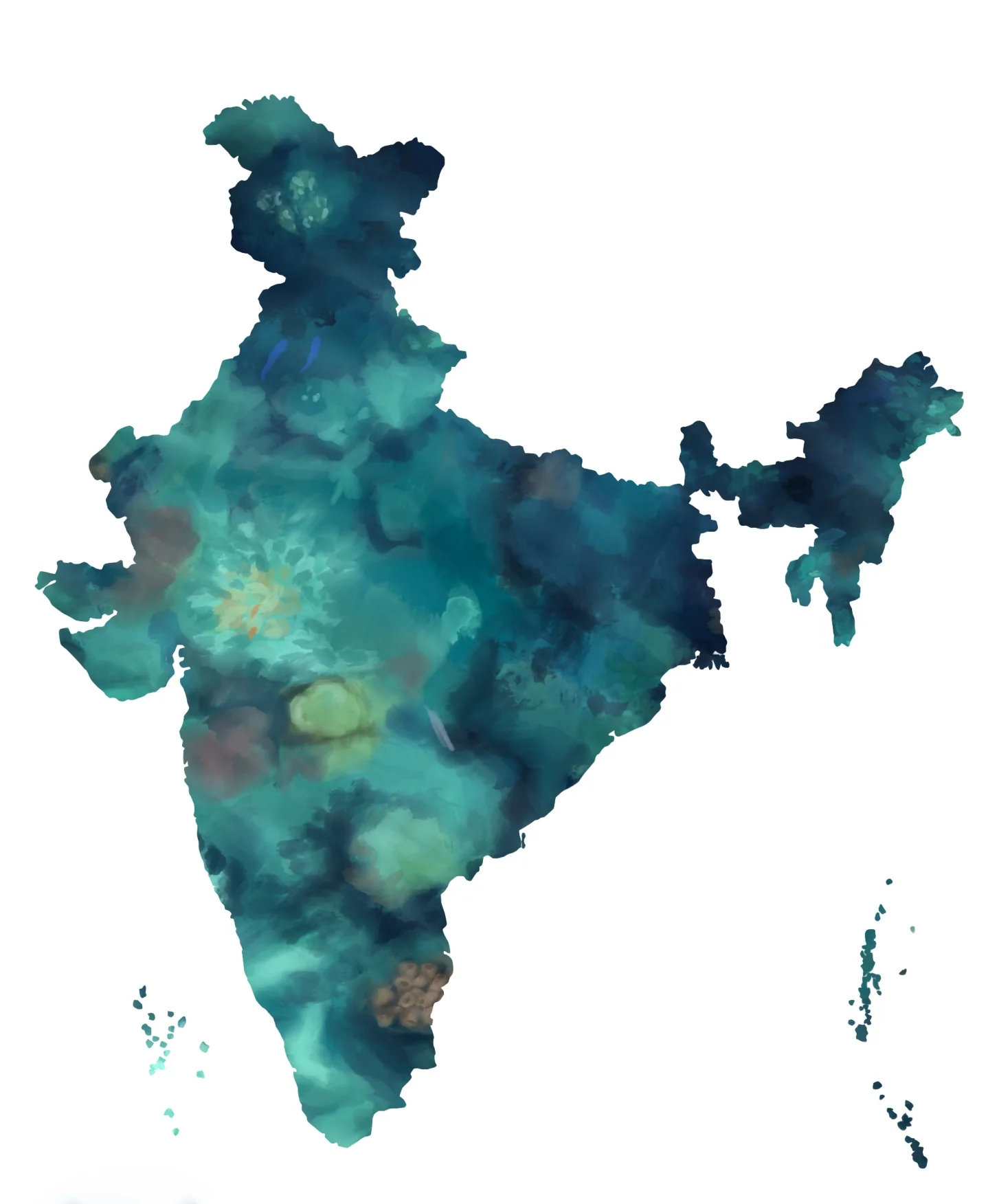 Map of India painted in the colours of a coral reef